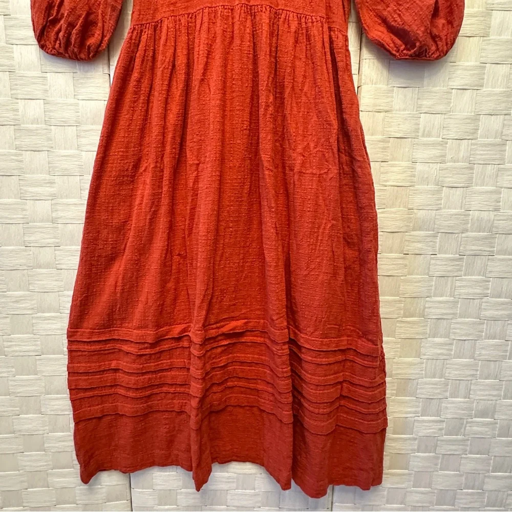 Madewell Burnt Orange Surplice V-Neck Pintuck Midi Dress XS Pockets - Picture 9 of 11